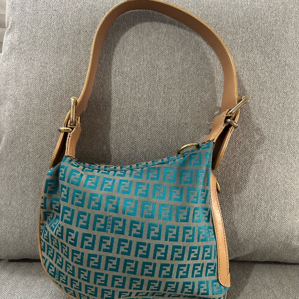 Fendi Blue and Tan Shoulder Bag